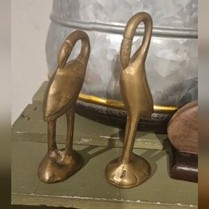 2 Brass Flamingos